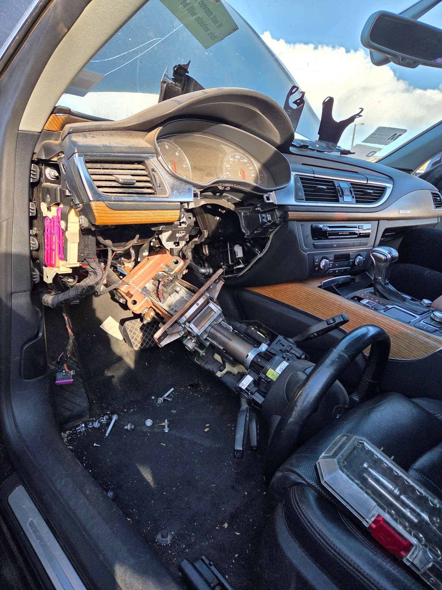 Audi steering column disassembled for steering lock repair
